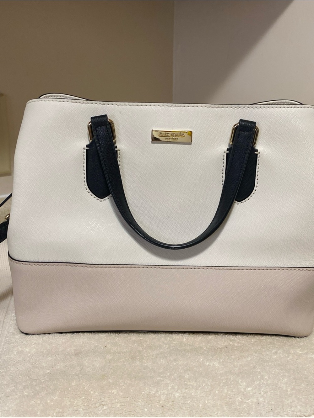kate spade White, Light Pink and Black Two-Tone Satchel